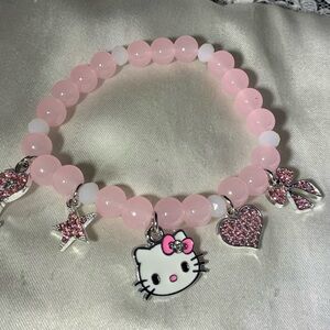 Hello Kitty Pink and White Beaded Stretch Bracelet